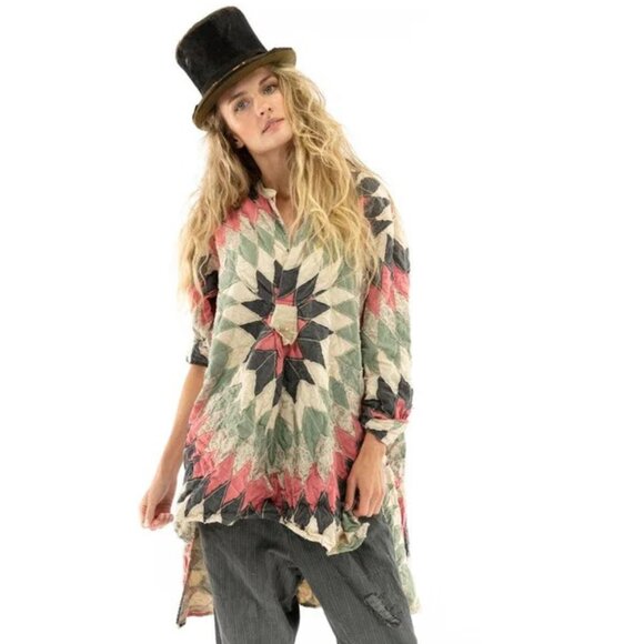 EUC like new Magnolia Pearl patchwork quiltwork quilted Ines tunic top shirt XL - Picture 2 of 16